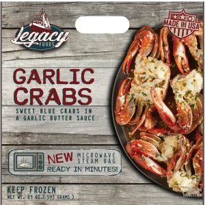 Legacy Foods Garlic Crab Steam Bag, Contains Shellfish, Dairy and Soy, 21oz