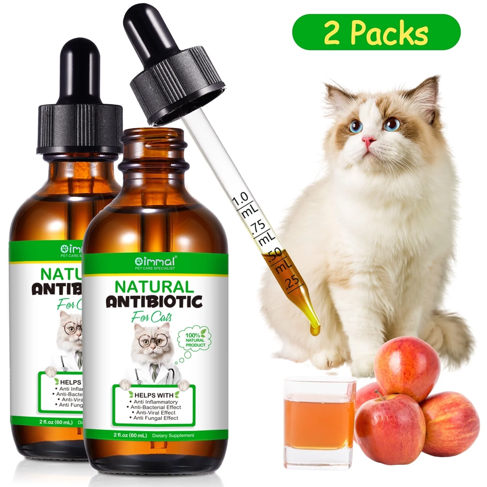 Oimmal Natural Antibiotics for Cats Liquid, Help in Alleviating Inflammatory, Anti-Bacterial | Viral | Fungal